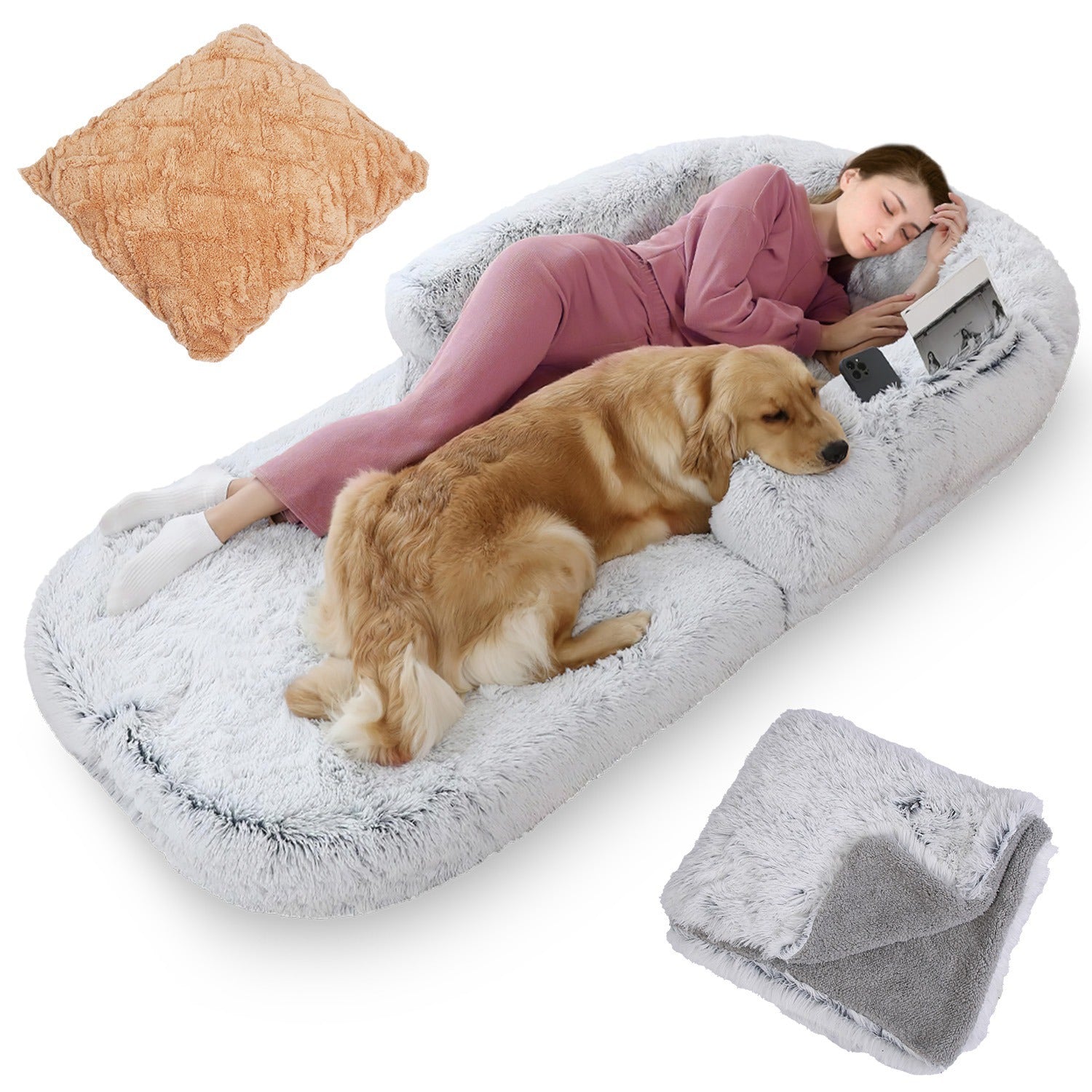 Foldable Human Size Dog Bed With Pillow and Blanket