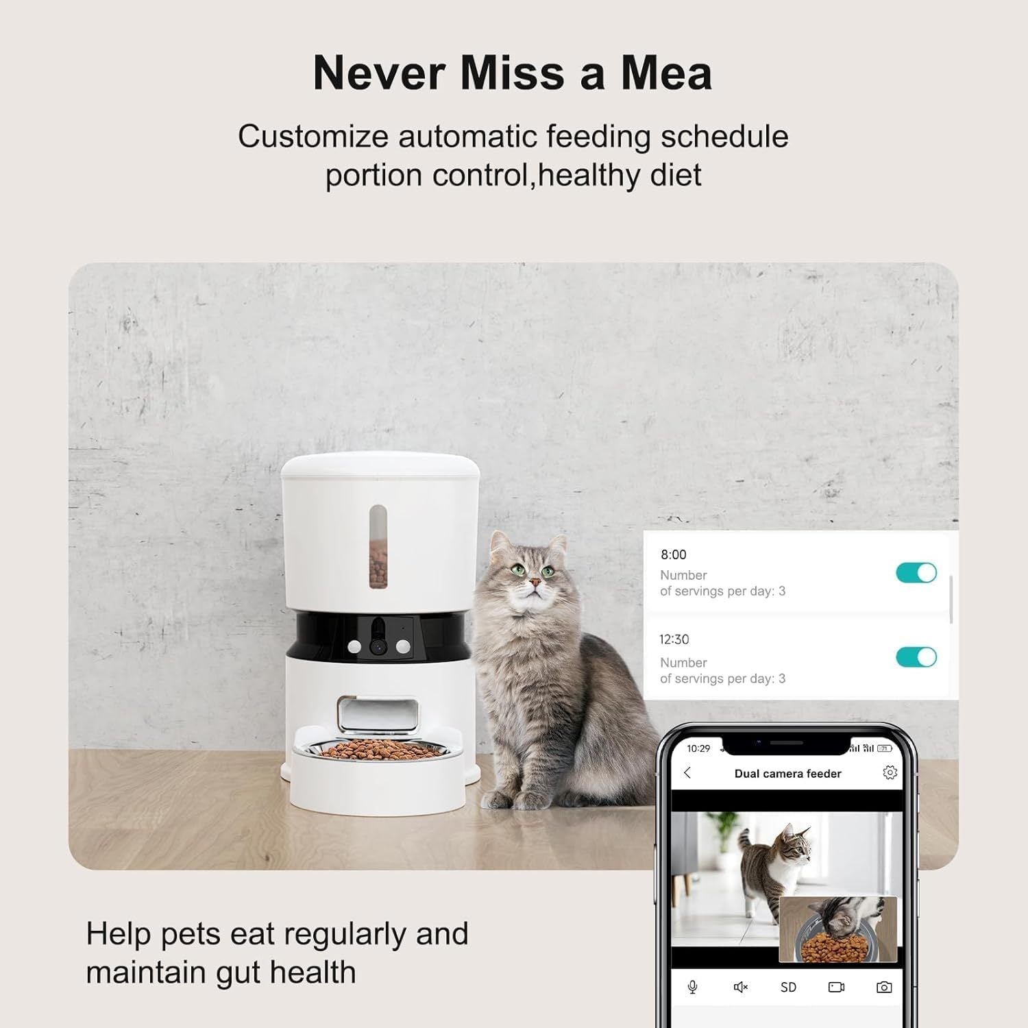 1080P HD Camera - Equipped Automatic Cat Feeder 4L Pet Timed Dog Feeding Dispenser With Freshness Preservation And Low - Food Sensor. Up To 10 Meals Per Day, Controlled By Smart APP