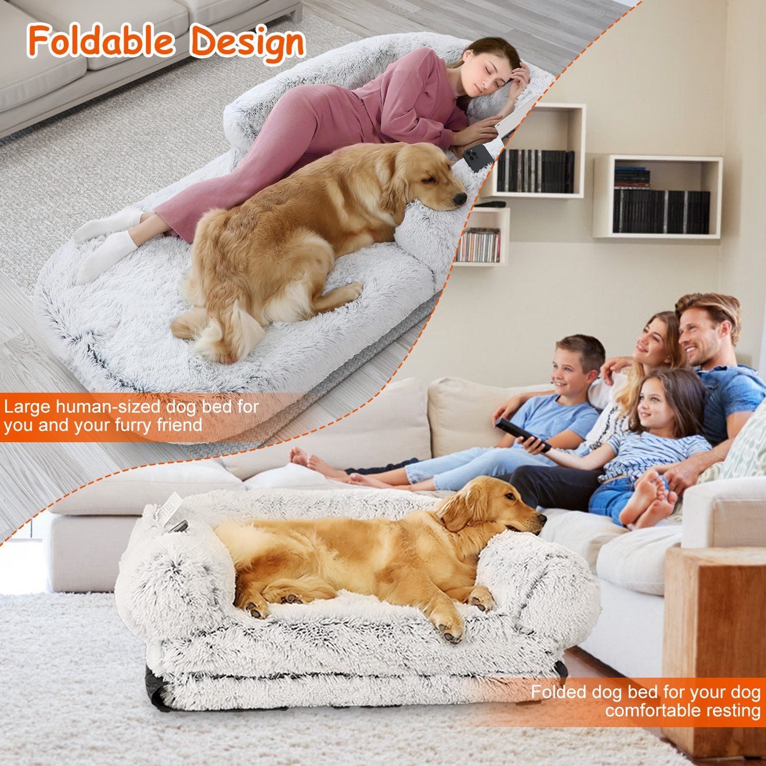 Foldable Human Size Dog Bed With Pillow and Blanket