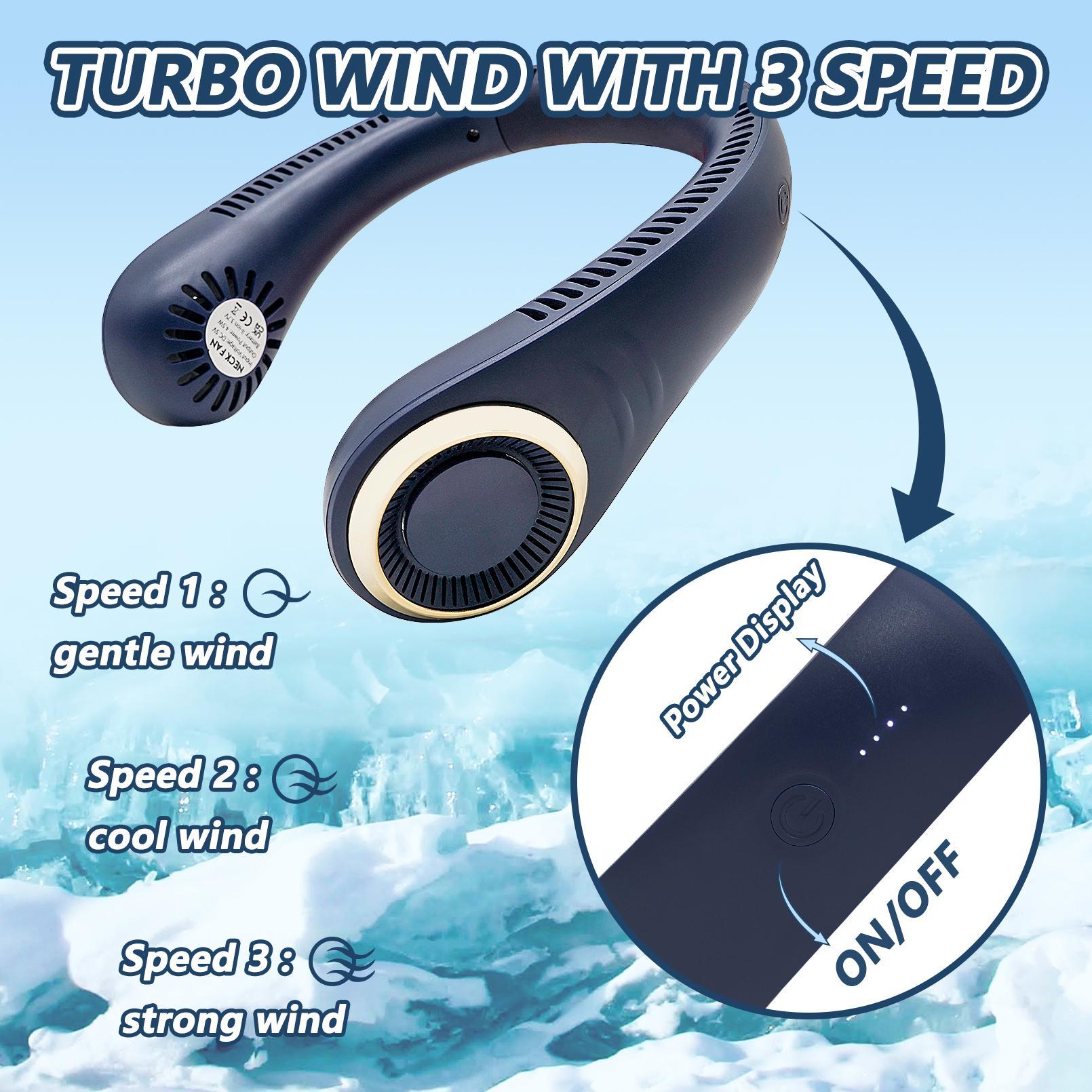 Turbine Neck Fan - Ideal For Summer Outdoor Activities - Essential For Hiking, Running And Cycling