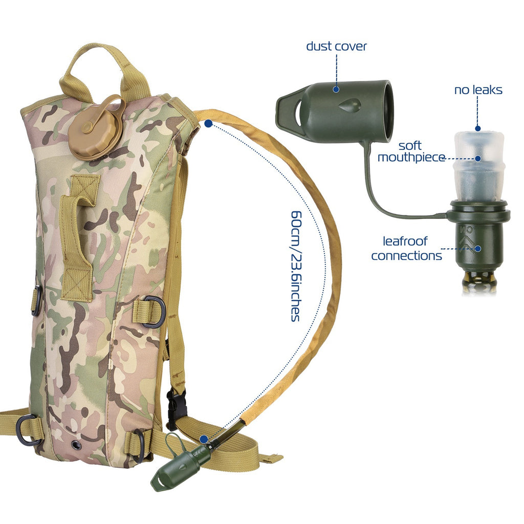 1Pc 3L Tactical Hydration Pack  Water Bladder Adjustable Water Drink Backpack For Hiking Cycling Climbing Running