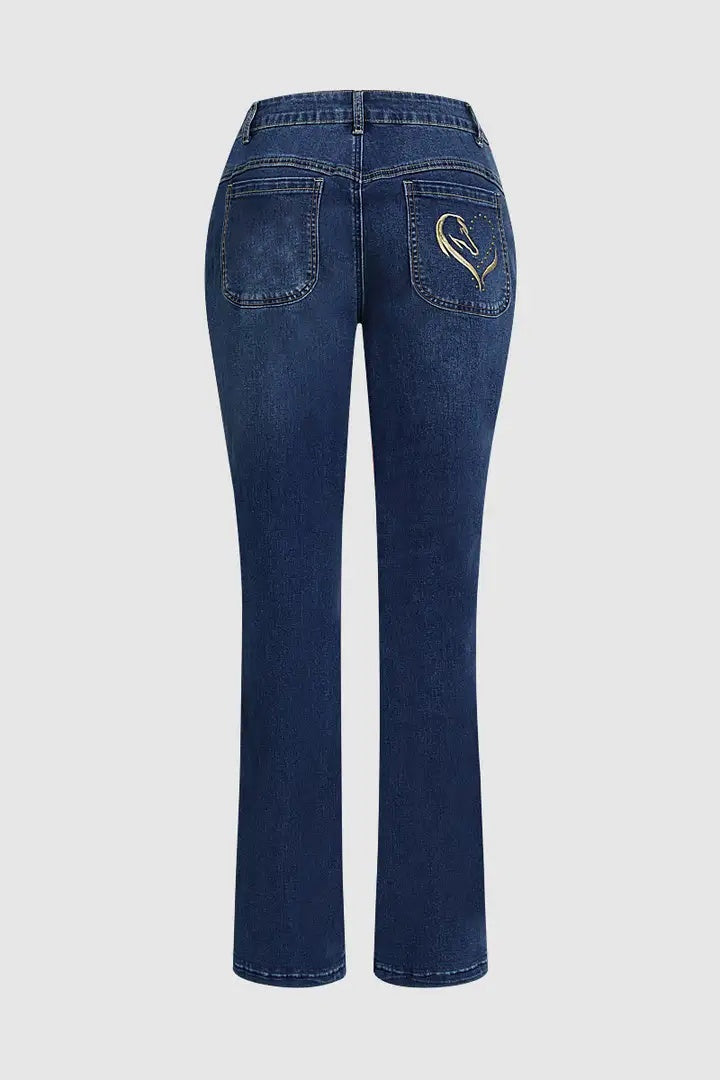 Women's High-Waist Fold-over Jeans, Wide-Leg Full-Length Jeans With An Embroidered Layered Waistband, Vintage-Wash Denim For All Seasons Forbidden Platform - Temu