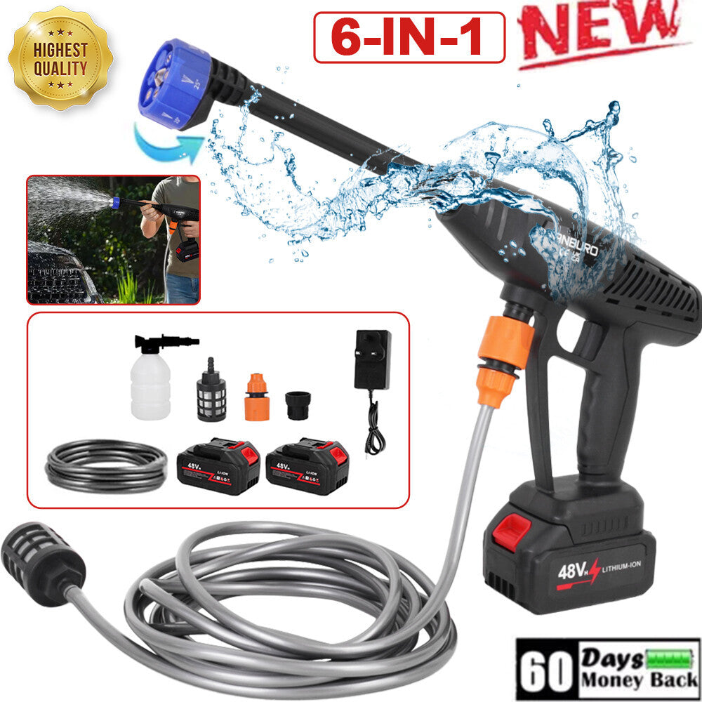 21V Portable Cordless Car High Pressure Washer Jet Water Wash Cleaner 2 Battery