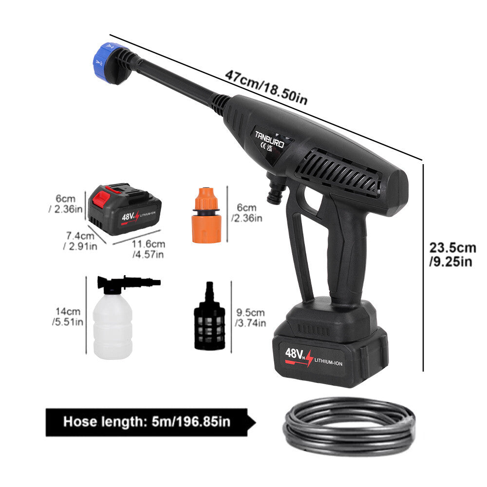 21V Portable Cordless Car High Pressure Washer Jet Water Wash Cleaner 2 Battery