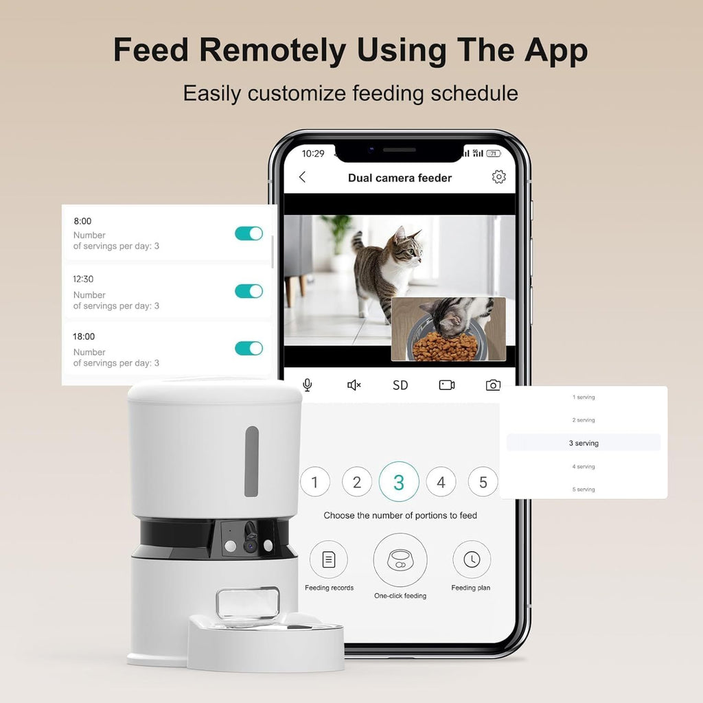 1080P HD Camera - Equipped Automatic Cat Feeder 4L Pet Timed Dog Feeding Dispenser With Freshness Preservation And Low - Food Sensor. Up To 10 Meals Per Day, Controlled By Smart APP