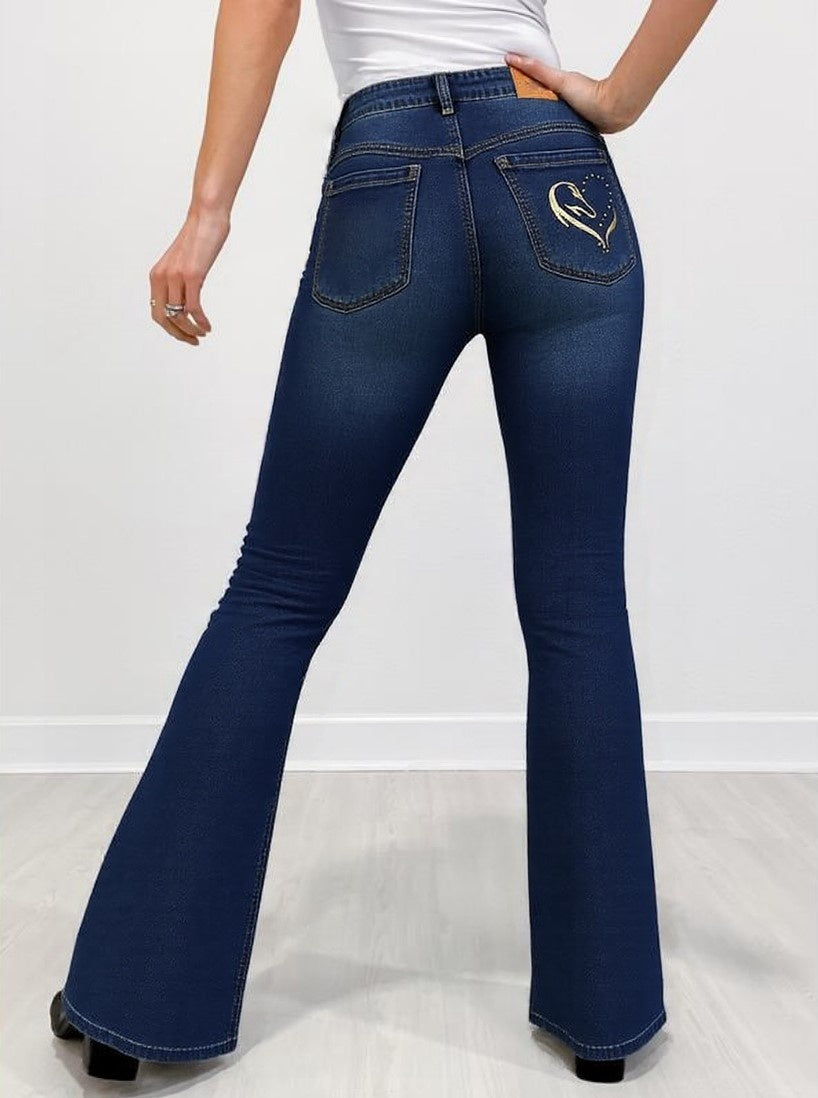Women's High-Waist Fold-over Jeans, Wide-Leg Full-Length Jeans With An Embroidered Layered Waistband, Vintage-Wash Denim For All Seasons Forbidden Platform - Temu