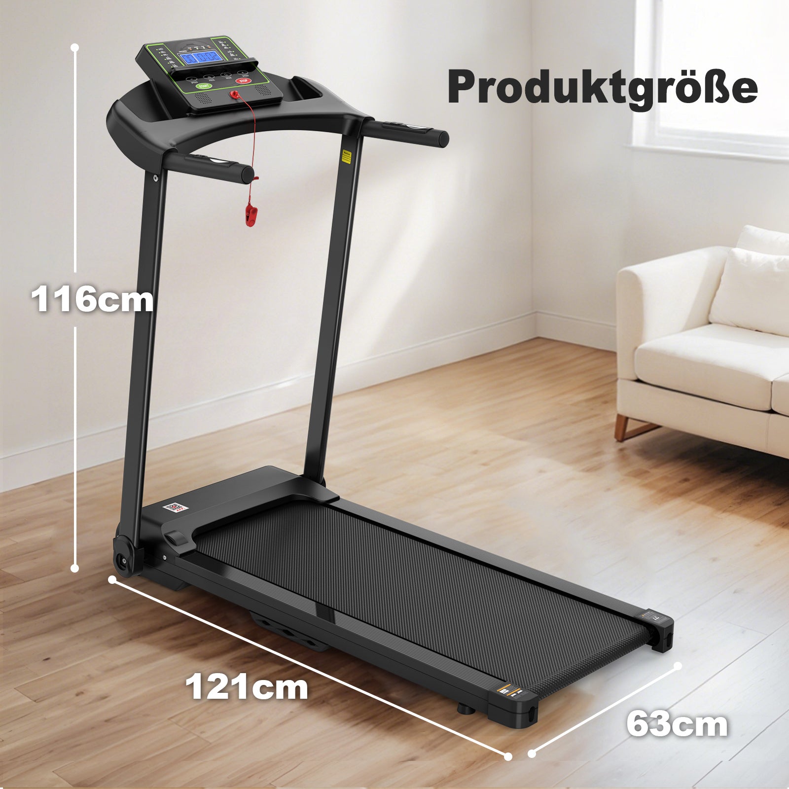 EU Electric Treadmill, Folding Treadmill For Home Up To 12 Kmh, With LED Display, App And Tablet Holder, Compact Treadmill For Home And Office
