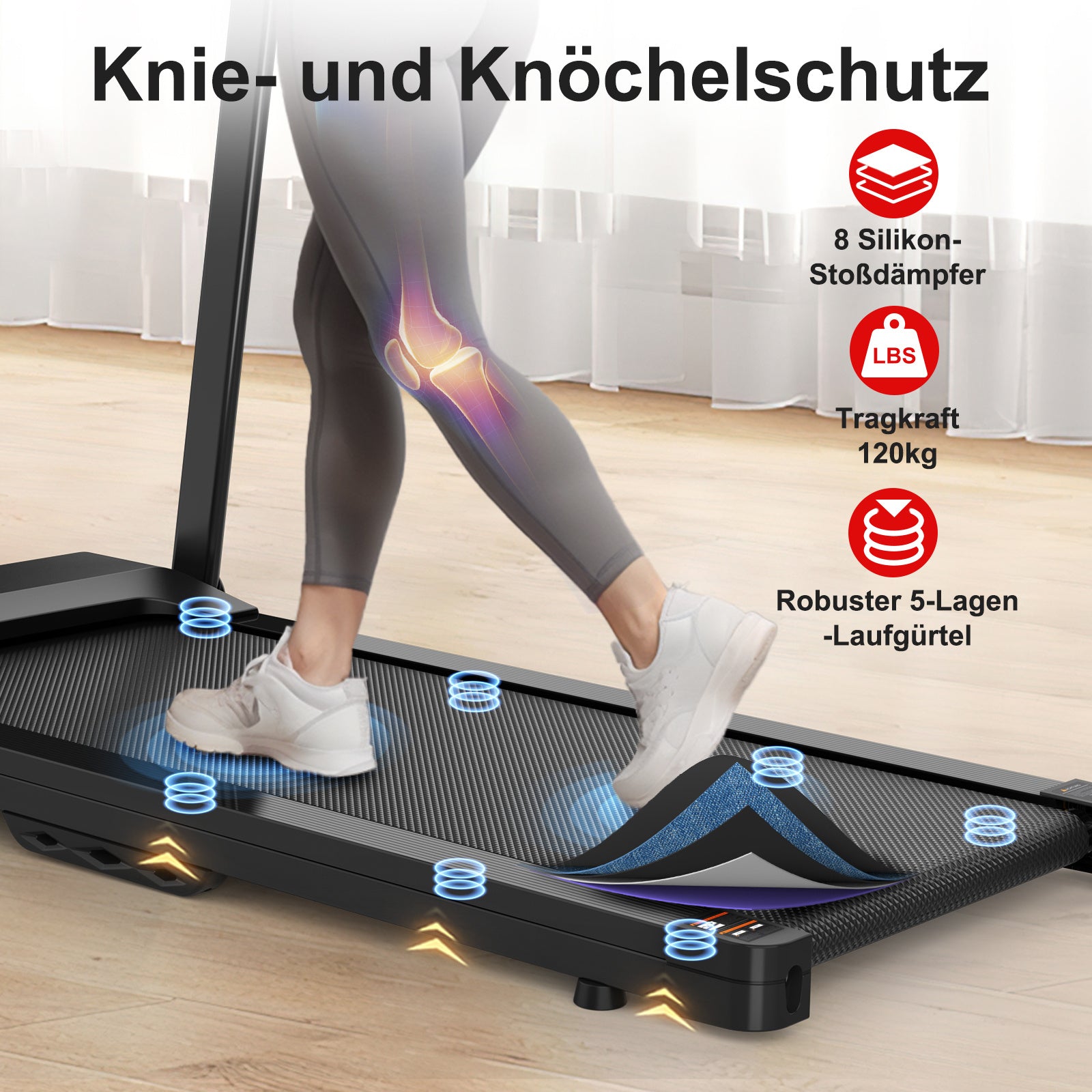 EU Electric Treadmill, Folding Treadmill For Home Up To 12 Kmh, With LED Display, App And Tablet Holder, Compact Treadmill For Home And Office