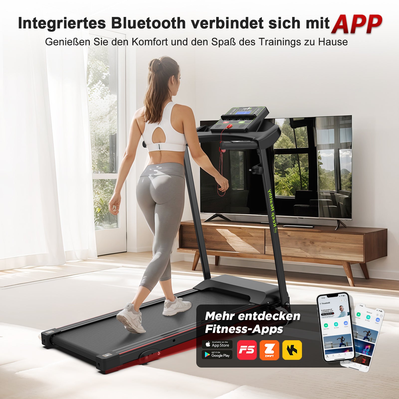 EU Electric Treadmill, Folding Treadmill For Home Up To 12 Kmh, With LED Display, App And Tablet Holder, Compact Treadmill For Home And Office