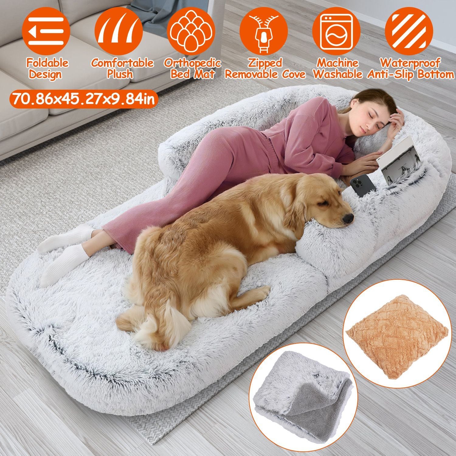 Foldable Human Size Dog Bed With Pillow and Blanket