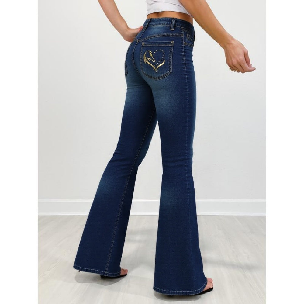 Women's High-Waist Fold-over Jeans, Wide-Leg Full-Length Jeans With An Embroidered Layered Waistband, Vintage-Wash Denim For All Seasons Forbidden Platform - Temu