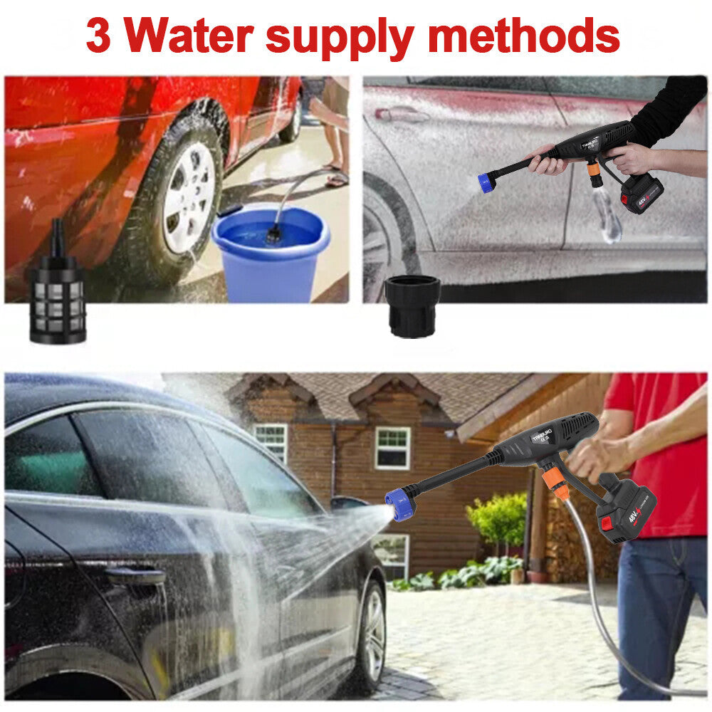 21V Portable Cordless Car High Pressure Washer Jet Water Wash Cleaner 2 Battery